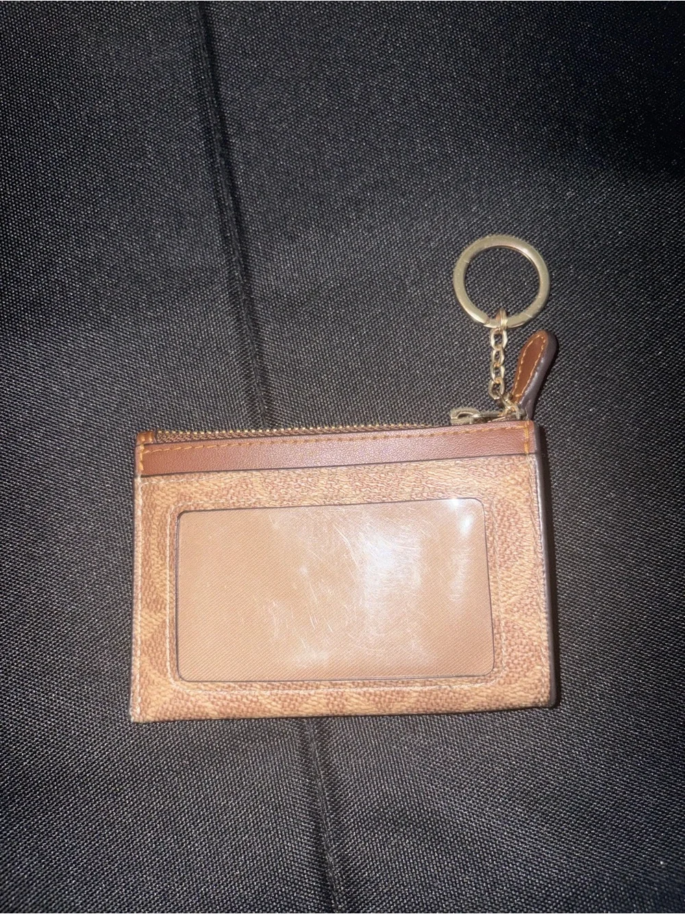 Coach Tan/Brown Signature Card Case with Key Ring